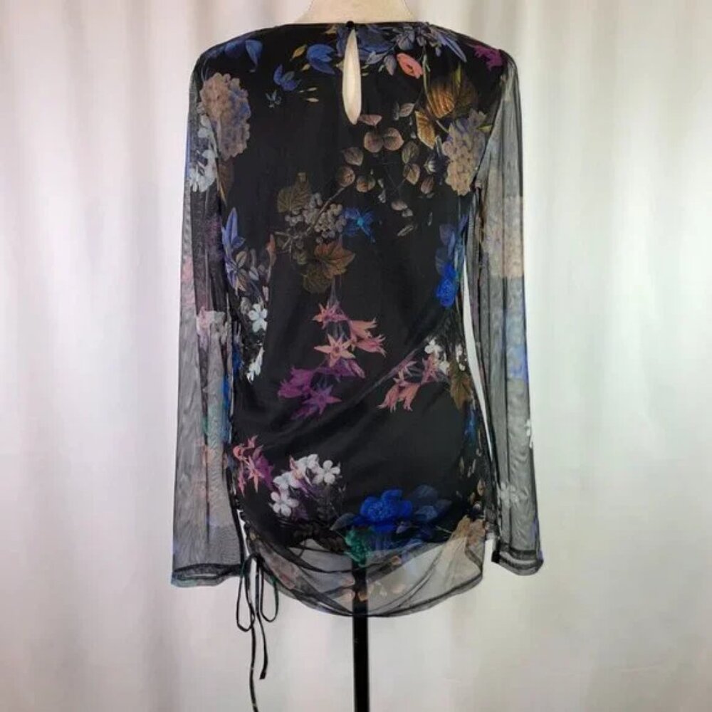 Long Tall Sally Sheer Floral Top Lined Side Ruching Long Sleeves Size S / M TALL - Picture 3 of 10